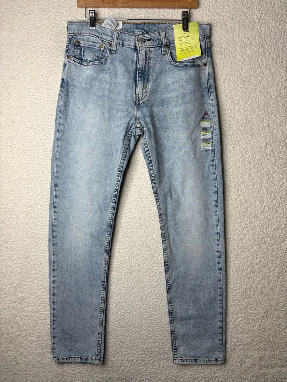 NWT Mens Levi’s 502 Taper Stretch Men’s Light Blue Jeans 33x34